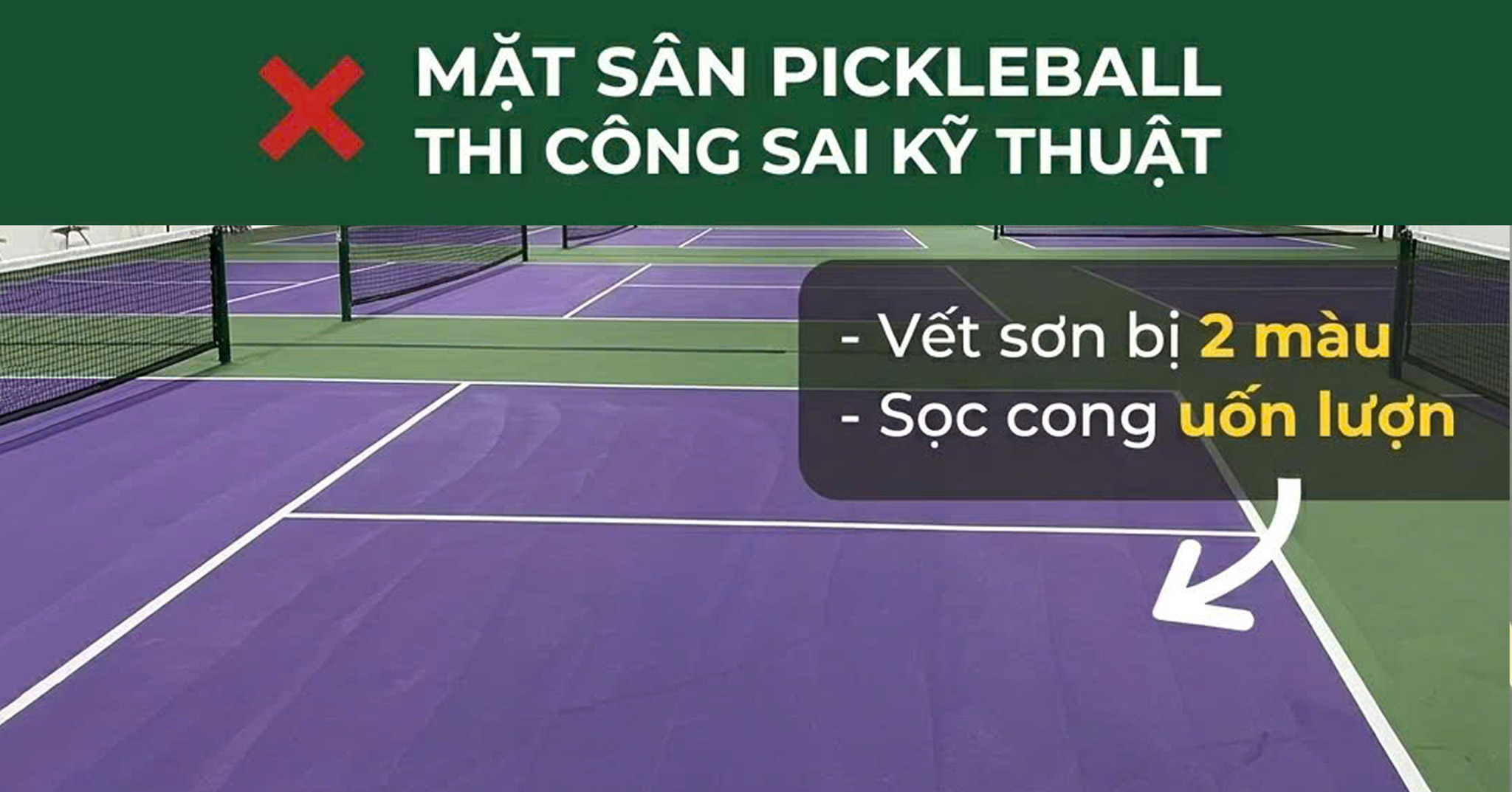 Cảnh Báo: Mặt Sân Pickleball Thi Công Sai Kỹ Thuật - Sọc Cong, Lệch Màu